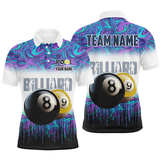 Personalized Black Yellow Billiard 8 Ball & 9 Ball Pool Men Polo Shirts, Billiard Attire Jerseys TDM1221
