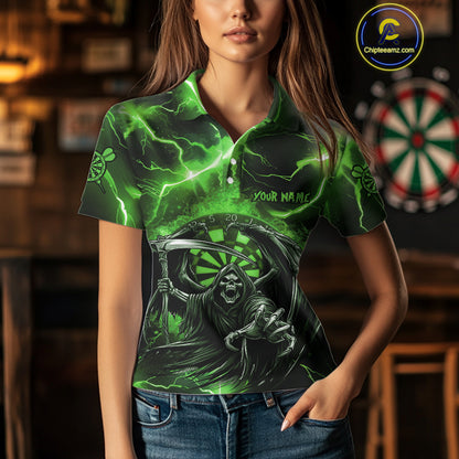 Green Grim Reaper Darts Shirt With Pocket Option For Women Custom Darts Jersey TDM3968