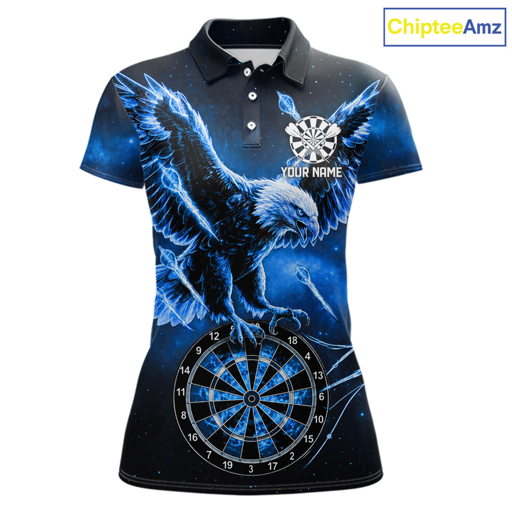 Personalized Blue Dartboard Galaxy Eagle Darts Shirt For Women, Darts Team Jersey Polo & 1/4 Zip TDM6484