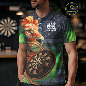 Personalized American Flag Lion Dart Shirts For Men Custom Grunge Patriotic Darts Team Jerseys TDM4170