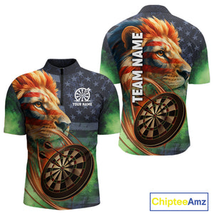 Personalized American Flag Lion Dart Shirts For Men Custom Grunge Patriotic Darts Team Jerseys TDM4170