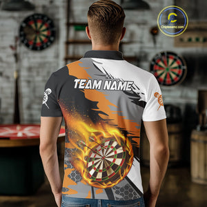 Orange Dartboard Fire Flame Paint Splash Dart Shirt Polo & 1/4 Zip For Men Custom Dart Team Jersey TDM4173