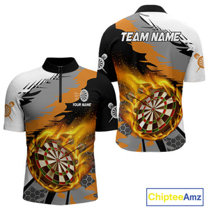 Orange Dartboard Fire Flame Paint Splash Dart Shirt Polo & 1/4 Zip For Men Custom Dart Team Jersey TDM4173