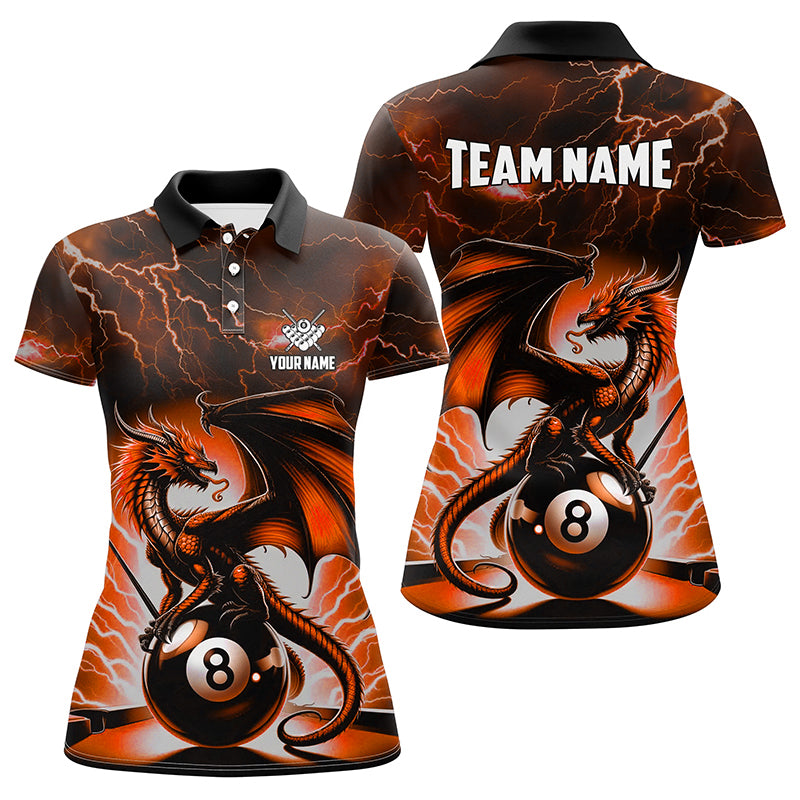 Lightning Thunder Dragon Custom Orange 8 Ball Pool Shirts For Women, Billiard Team League Jerseys TDM2003