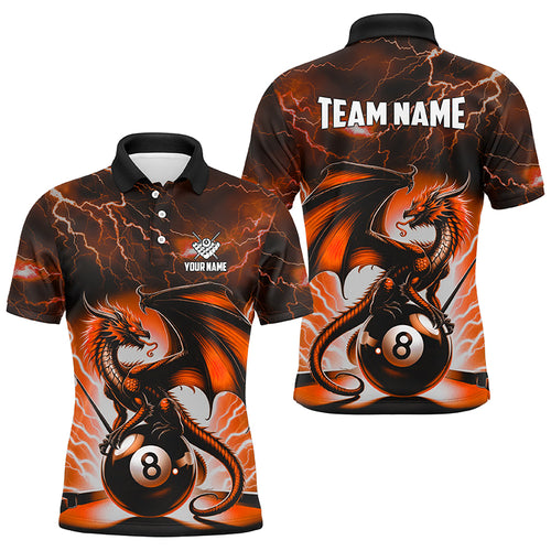 Lightning Thunder Dragon Custom Orange 8 Ball Pool Shirts For Men, Billiard Team League Jerseys TDM2003