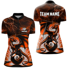 Load image into Gallery viewer, Lightning Thunder Dragon Custom Orange 8 Ball Pool Shirts For Women, Billiard Team League Jerseys TDM2003