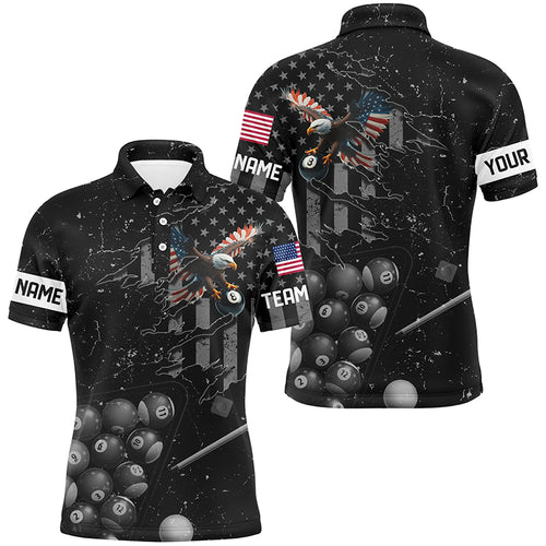 Customized Eagle Retro US Flag Black Billiard Shirts For Men, Best Patriotic Pool Player Shirts TDM2197