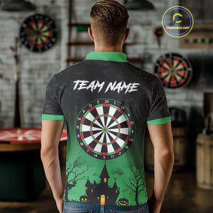 Custom Black And Green Halloween Darts Shirt For Men, Darts Jerseys Outfit Team Polo & 1/4 Zip TDM4566