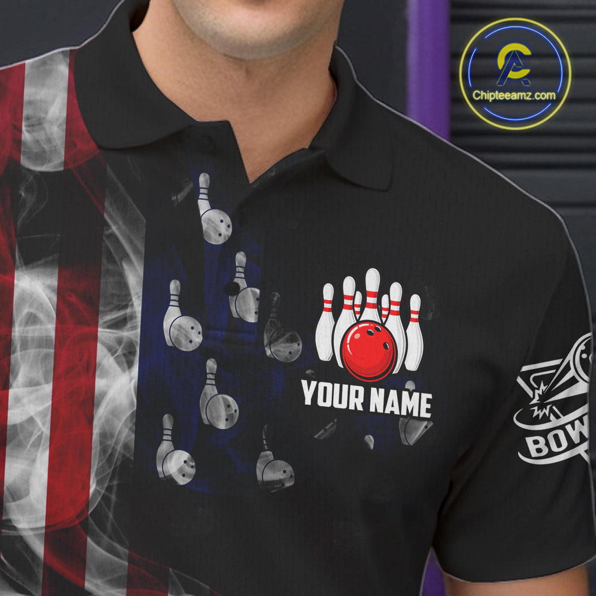 Personalized Smoke American Flag Bowling Jersey For Men Custom Patriotic Bowling Team Shirts TDM7213
