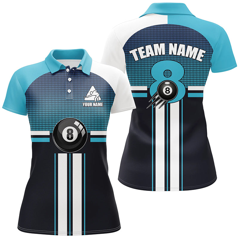 Personalized Billiard 8 Ball Light Blue Gradient 3D All Over Print Billiard Polo Shirts For Women TDM0085