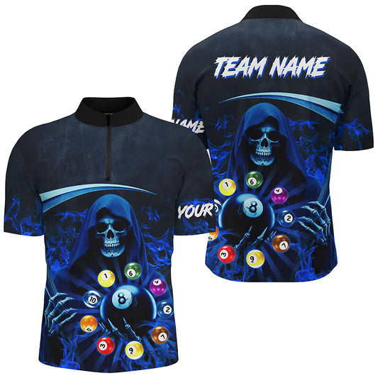 Blue Grim Reaper Custom Billiard Balls Pool Jerseys For Men, 3D Printed Billiard Team Shirts TDM2468