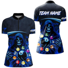 Load image into Gallery viewer, Blue Grim Reaper Custom Billiard Balls Pool Jerseys For Women, 3D Printed Billiard Team Shirts TDM2468