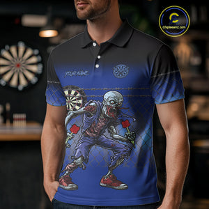 Custom Zombie Blue Dart Shirt With Pocket Option For Men, Dart Team Jerseys TDM4771