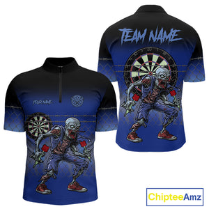 Custom Zombie Blue Dart Shirt With Pocket Option For Men, Dart Team Jerseys TDM4771