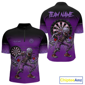 Custom Zombie Purple Dart Shirt With Pocket Option For Men, Dart Team Jerseys TDM4772