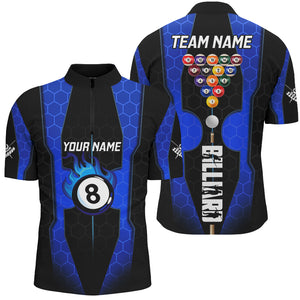 Personalized Blue 3D 8 Ball Pool Custom Billiard Team Shirts, Pool Tournament Jerseys For Men TDM2724