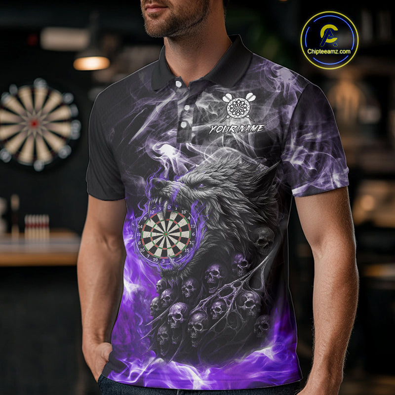 Personalized Wolf And Skull Smoke Purple Mens Dart Shirts Custom Dart Jerseys Team Polo & 1/4 Zip TDM5184