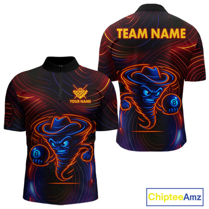 Funny Neon Tornado 8 Ball Billiard Shirt For Men Custom Pool Team Jersey Polo & 1/4 Zip TDM5445
