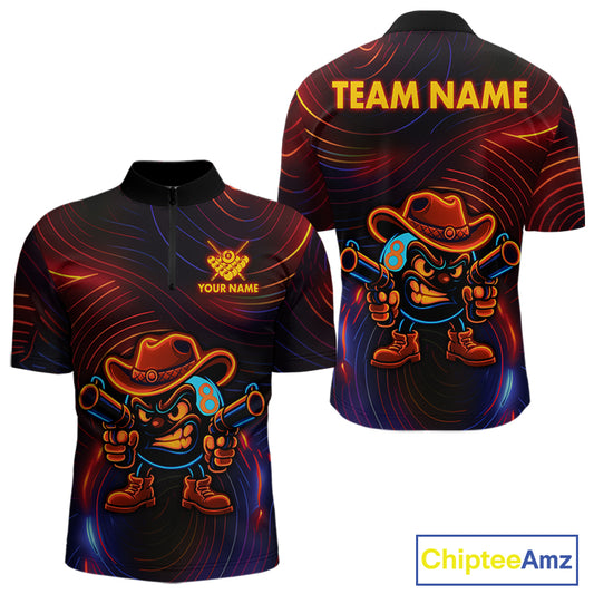 Funny Neon 8 Ball Billiard Shirt For Men Custom Pool Team Shirt, Billiard Jersey Polo & 1/4 Zip TDM5446
