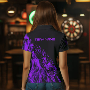 Black And Purple Fire Flame Darts Polo & Quarter Zip Custom Dart Shirt For Women Dart Jerseys TDM3409