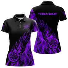 Load image into Gallery viewer, Black And Purple Fire Flame Darts Polo &amp; Quarter Zip Custom Dart Shirt For Women Dart Jerseys TDM3409