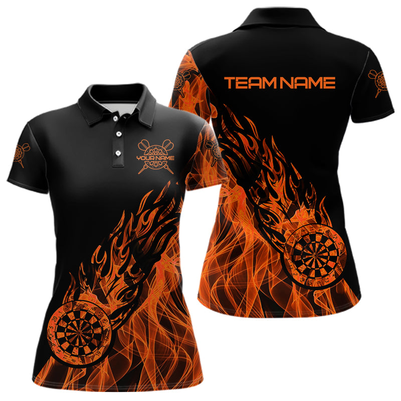 Black And Orange Fire Flame Darts Polo & Quarter Zip Custom Dart Shirt For Women Dart Jerseys TDM3410