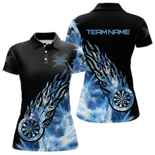 Load image into Gallery viewer, Black And Blue Light Icy Women Darts Polo &amp; Quarter Zip Shirt Custom Dart Shirts For Team Dart Jersey TDM3411