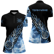 Load image into Gallery viewer, Black And Blue Light Icy Women Darts Polo &amp; Quarter Zip Shirt Custom Dart Shirts For Team Dart Jersey TDM3411