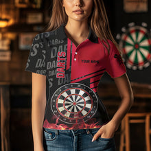 Load image into Gallery viewer, Black And Red Fire Darts Shirts For Women Custom Darts League Team Jerseys Darts Polo &amp; 1/4 Zip TDM3412