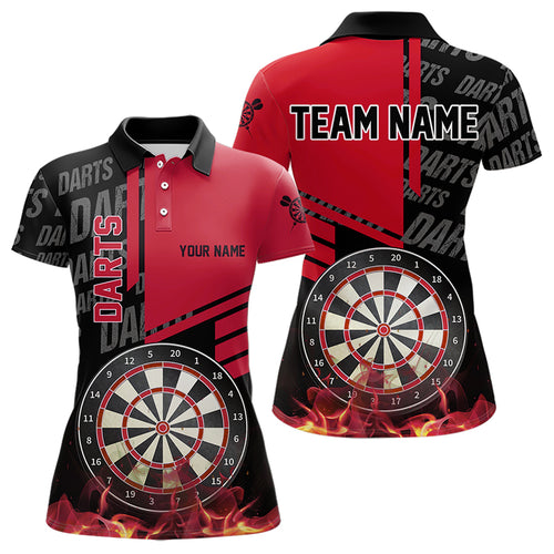 Black And Red Fire Darts Shirts For Women Custom Darts League Team Jerseys Darts Polo & 1/4 Zip TDM3412