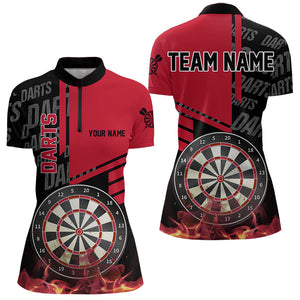 Black And Red Fire Darts Shirts For Women Custom Darts League Team Jerseys Darts Polo & 1/4 Zip TDM3412