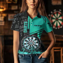 Load image into Gallery viewer, Black And Turquoise Darts Shirts For Women Custom Darts League Team Jerseys Darts Polo &amp; 1/4 Zip TDM3413