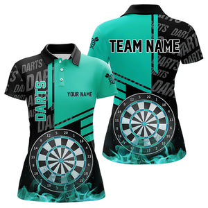 Black And Turquoise Darts Shirts For Women Custom Darts League Team Jerseys Darts Polo & 1/4 Zip TDM3413