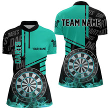 Load image into Gallery viewer, Black And Turquoise Darts Shirts For Women Custom Darts League Team Jerseys Darts Polo &amp; 1/4 Zip TDM3413