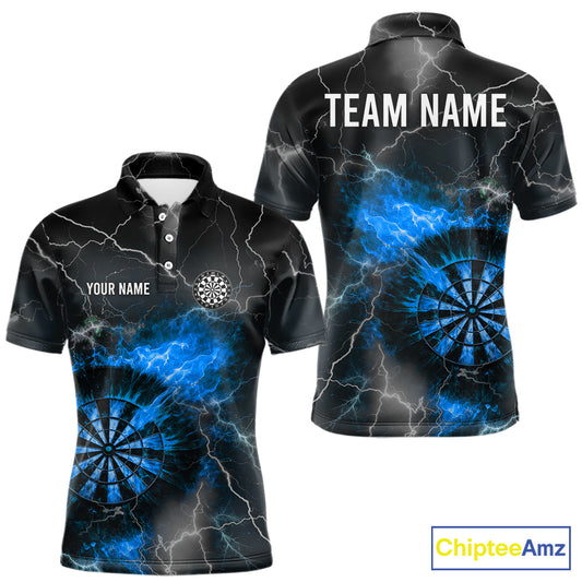 Custom Lightning Flame Darts Shirt For Men, Darts Jersey Pocket Option|Blue TDM5913