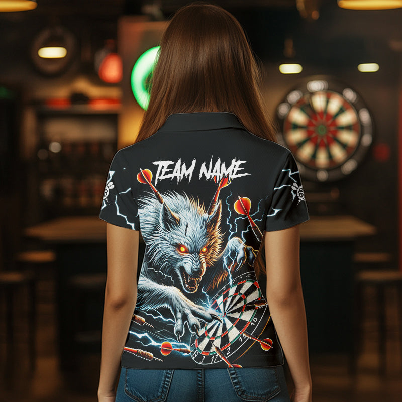 Personalized Wolf Thunder Lightning Darts Polo, Quarter Zip Custom Dart Shirts For Women Darts Jersey TDM3710