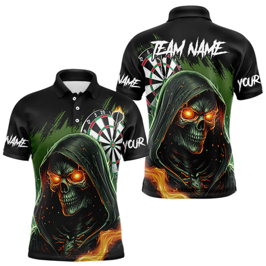 Personalized Green Grim Reaper Fire Dart Shirts For Men Custom Skull Dart Jersey Polo & 1/4 Zip TDM3711