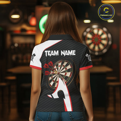 Personalized Darts Polo & Quater Zip For Women Custom Darts Tournament Team Jersey |Red TDM6067