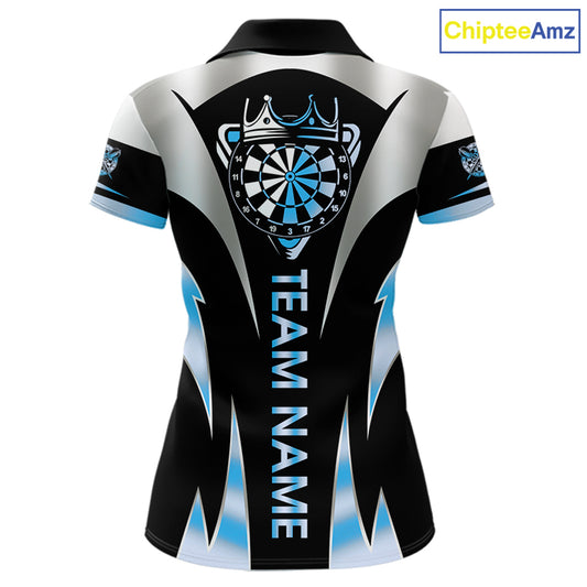 Personalized Crown Darts Shirt For Women Custom Darts Tournament Jersey Team Polo & 1/4 Zip |Blue TDM6316