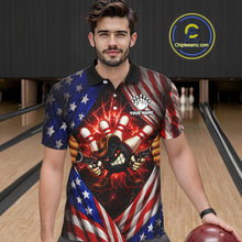 Load image into Gallery viewer, Glowing American Flag Funny Bowling Shirt For Men Custom Patriotic Bowling Jersey Polo &amp; 1/4 Zip TDM6319