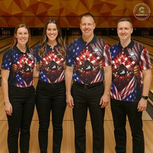 Load image into Gallery viewer, Glowing American Flag Funny Bowling Shirt For Men Custom Patriotic Bowling Jersey Polo &amp; 1/4 Zip TDM6319