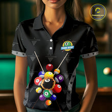 Load image into Gallery viewer, Custom Black Billiard Jerseys Polo &amp; Quarter Zip For Women, 8 Ball Pool Billiard Team Shirts TDM3979