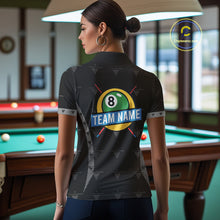 Load image into Gallery viewer, Custom Black Billiard Jerseys Polo &amp; Quarter Zip For Women, 8 Ball Pool Billiard Team Shirts TDM3979