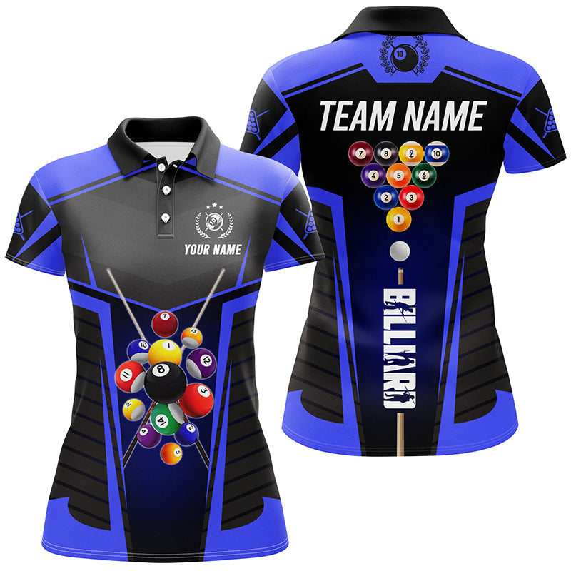 Personalized Blue Jersey 10 Ball Billiard Shirt For Women Custom 3D Billiard Balls Pool League Shirts TDM1806
