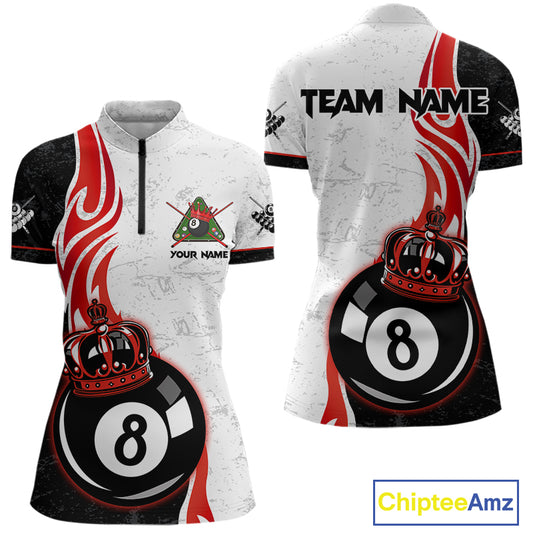 Personalized 8 Ball Pool Crown Billiard Shirt For Women Custom Pool Jersey Billiard Team Shirt |Red TDM4180