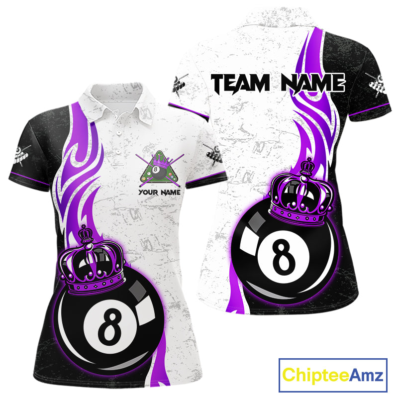 8 Ball Pool Crown Billiard Shirt For Women Custom Pool Jersey Billiard Team Shirt |Purple TDM4181