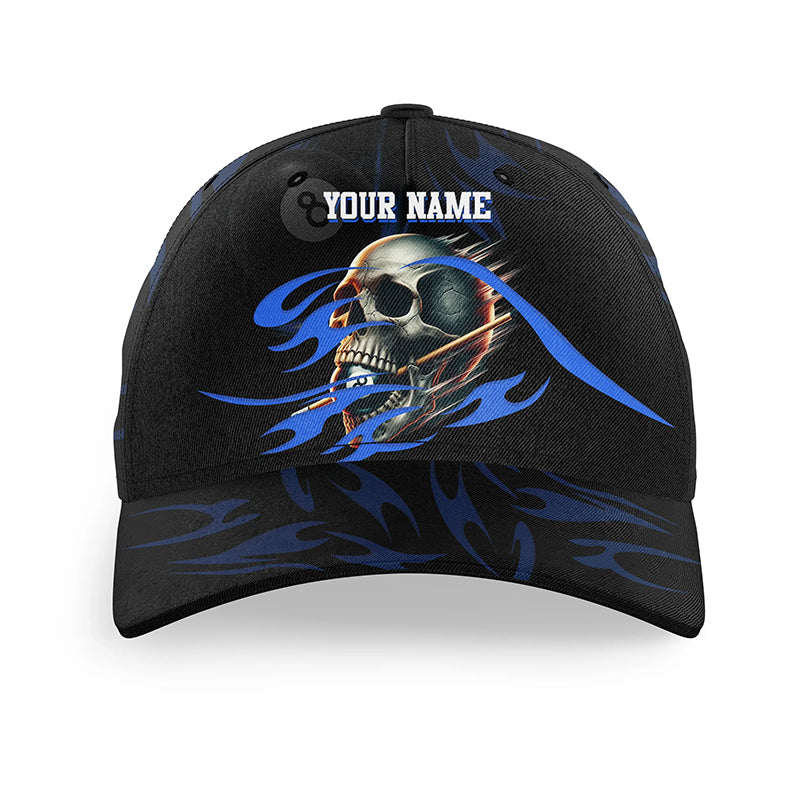 Funny Skull 8 Ball Pool Billiard Hats For Player Custom Adjustable 3D Billiard Baseball Caps |Blue TDM2005