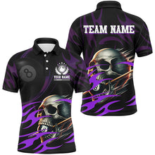 Load image into Gallery viewer, Funny Skull 8 Ball Pool Custom Men Billiard Polo &amp; Quarter-Zip Shirt, Purple Billiard 8 Ball Jersey TDM2006