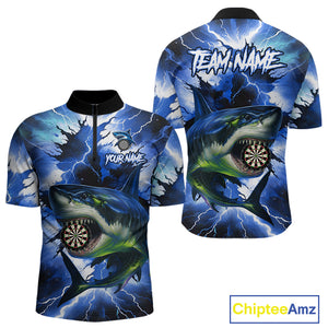 Thunder Lightning Storm Shark Darts Shirt For Men Custom Blue Darts Team Jersey Polo & Quarter Zip TDM4569