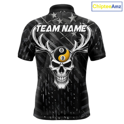 Black US Flag Skull Yinyang Billiard Shirts For Men Custom 8 Ball & 9 Ball Pool Team Jersey TDM7226